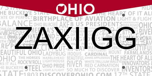 ZAXIIGG Ohio License Plate