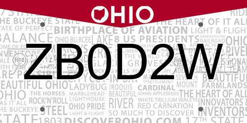 ZB0D2W Ohio License Plate