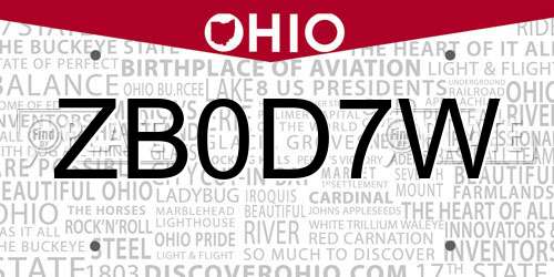 ZB0D7W Ohio License Plate