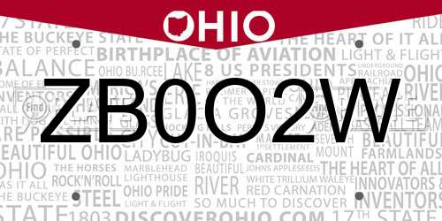 ZB0O2W Ohio License Plate