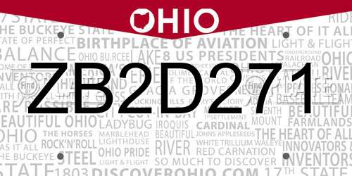 ZB2D271 Ohio License Plate