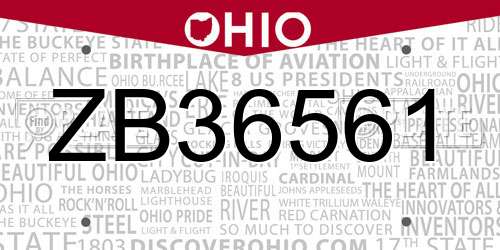ZB36561 Ohio License Plate