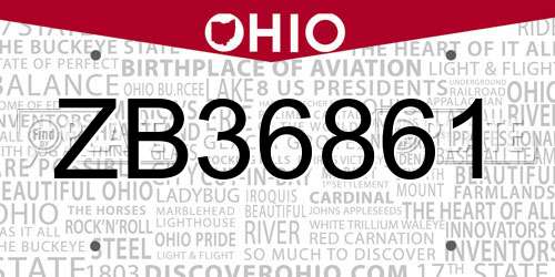 ZB36861 Ohio License Plate