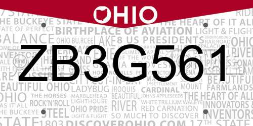 ZB3G561 Ohio License Plate