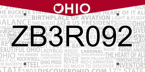 ZB3R092 Ohio License Plate