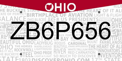 ZB6P656 Ohio License Plate