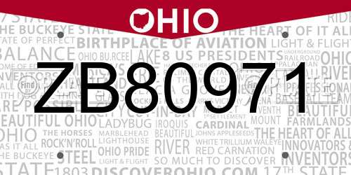 ZB80971 Ohio License Plate