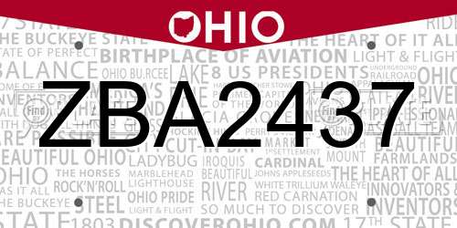 ZBA2437 Ohio License Plate