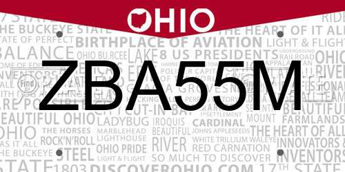 ZBA55M Ohio License Plate