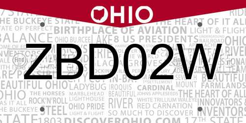 ZBD02W Ohio License Plate