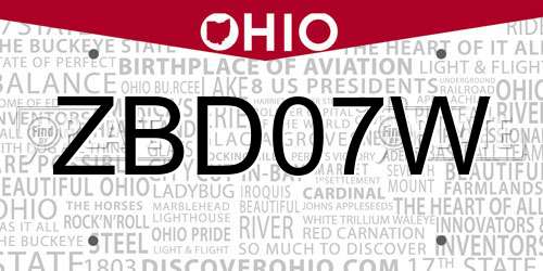 ZBD07W Ohio License Plate