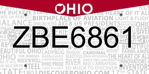 ZBE6861 Ohio License Plate