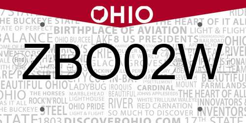 ZBO02W Ohio License Plate