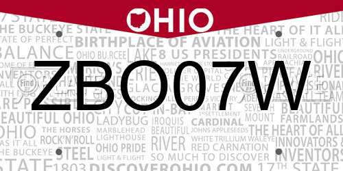 ZBO07W Ohio License Plate