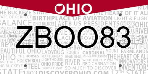 ZBOO83 Ohio License Plate