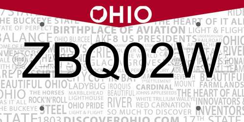 ZBQ02W Ohio License Plate