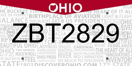 ZBT2829 Ohio License Plate