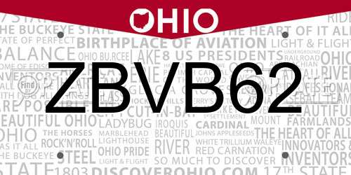ZBVB62 Ohio License Plate
