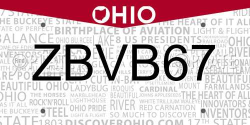 ZBVB67 Ohio License Plate