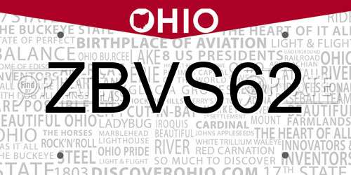 ZBVS62 Ohio License Plate