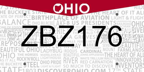 ZBZ176 Ohio License Plate