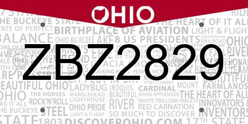 ZBZ2829 Ohio License Plate