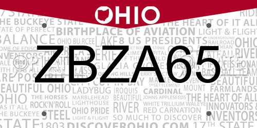ZBZA65 Ohio License Plate