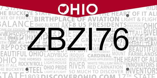ZBZI76 Ohio License Plate