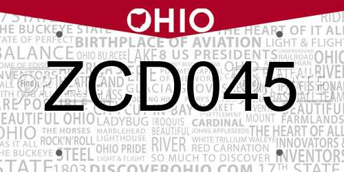 ZCD045 Ohio License Plate