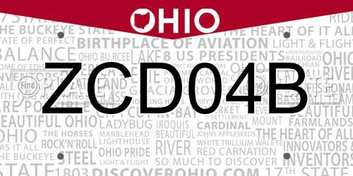 ZCD04B Ohio License Plate