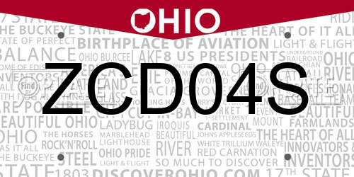 ZCD04S Ohio License Plate