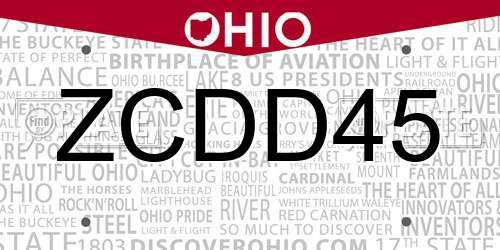 ZCDD45 Ohio License Plate