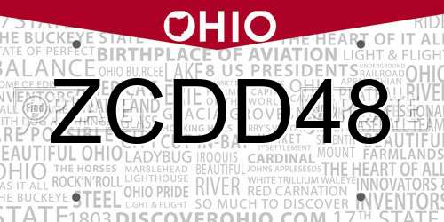 ZCDD48 Ohio License Plate
