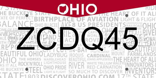 ZCDQ45 Ohio License Plate