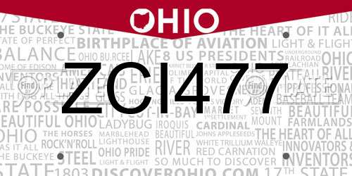 ZCI477 Ohio License Plate
