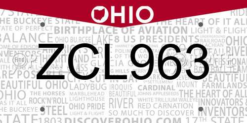 ZCL963 Ohio License Plate