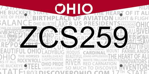 ZCS259 Ohio License Plate