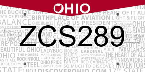 ZCS289 Ohio License Plate