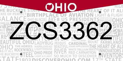 ZCS3362 Ohio License Plate