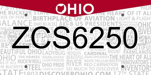 ZCS6250 Ohio License Plate