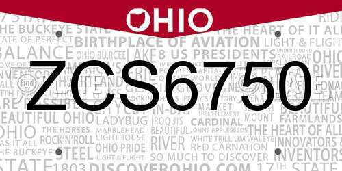 ZCS6750 Ohio License Plate