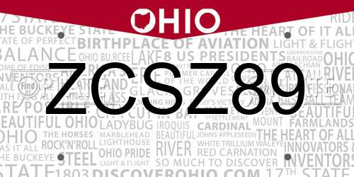 ZCSZ89 Ohio License Plate