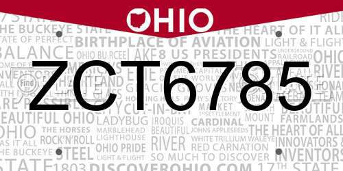 ZCT6785 Ohio License Plate