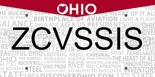 ZCVSSIS Ohio License Plate