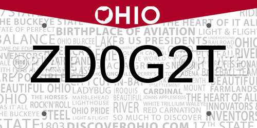 ZD0G2T Ohio License Plate