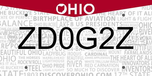 ZD0G2Z Ohio License Plate
