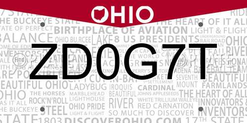 ZD0G7T Ohio License Plate