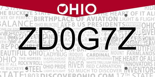 ZD0G7Z Ohio License Plate