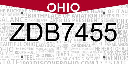 ZDB7455 Ohio License Plate