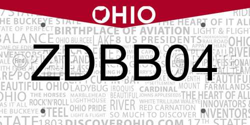 ZDBB04 Ohio License Plate